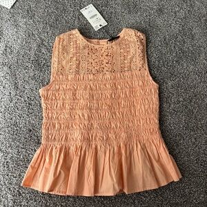 Zara Orange Smocked Embroidered Top
